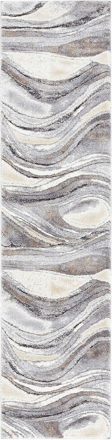 SAFAVIEH Cyrus Shag Collection Runner Rug - 2'2" x 7', Grey & Beige, Modern Abstract Design, Non-Shedding & Easy Care, 0.8-inch Thick Ideal for High Traffic Areas in Living Room, Bedroom (CYR118G)