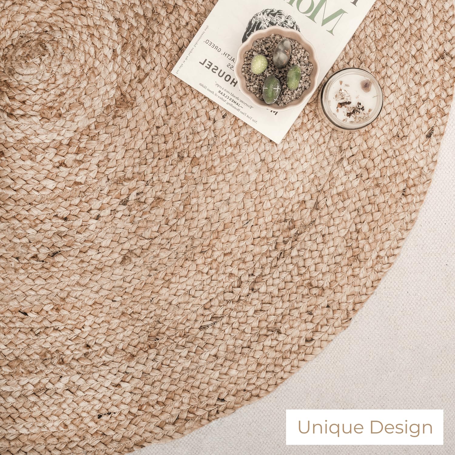 RAJRANG Grand Tapis de la Zone de Jute 8'x 10' Naturel Woven Woven Boho Réversible Ferme tressée Farmhouse Ovale