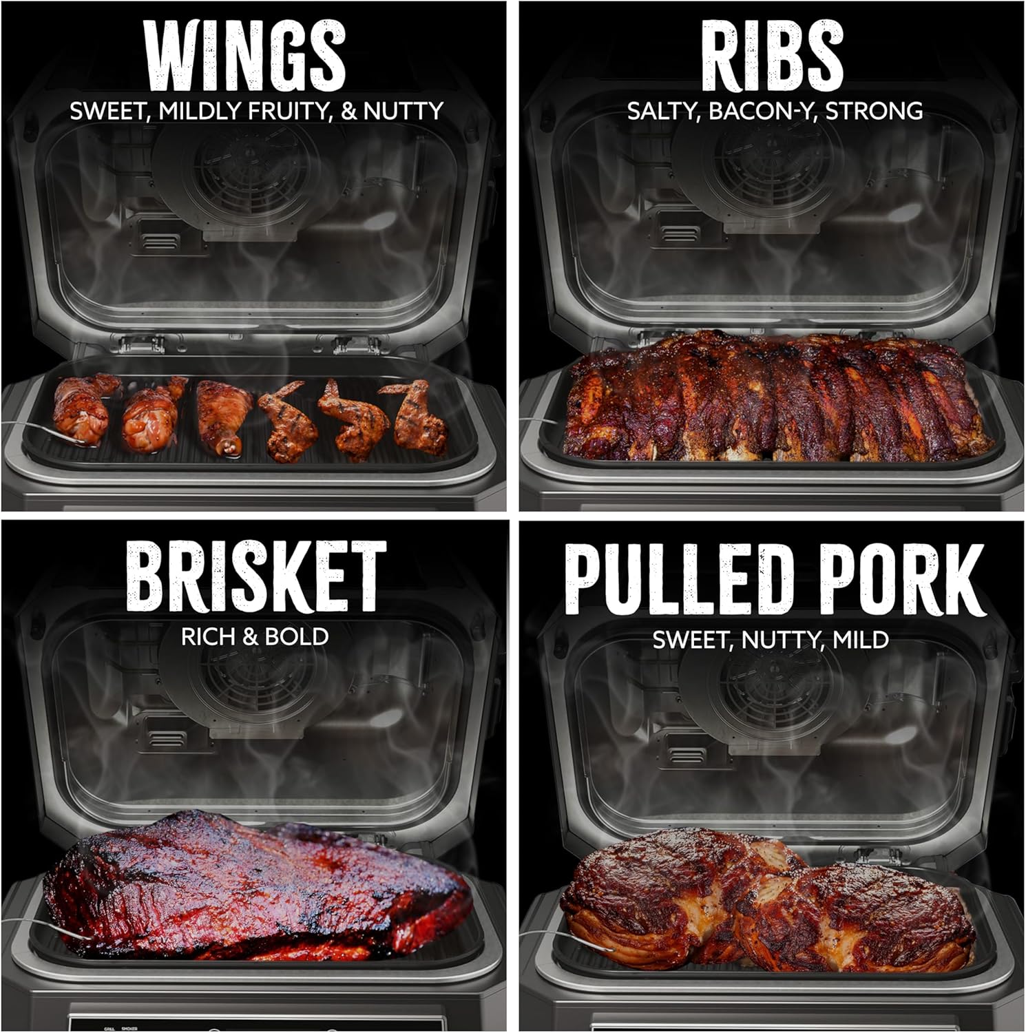 Kona Wood Pellets Brisket, Ribs, Wings,and Pulled Pork Blend Variety Pack, Intended for Ninja Woodfire Outdoor Grill, Wood Fire Oven, 4, 2lb Resealable Bags
