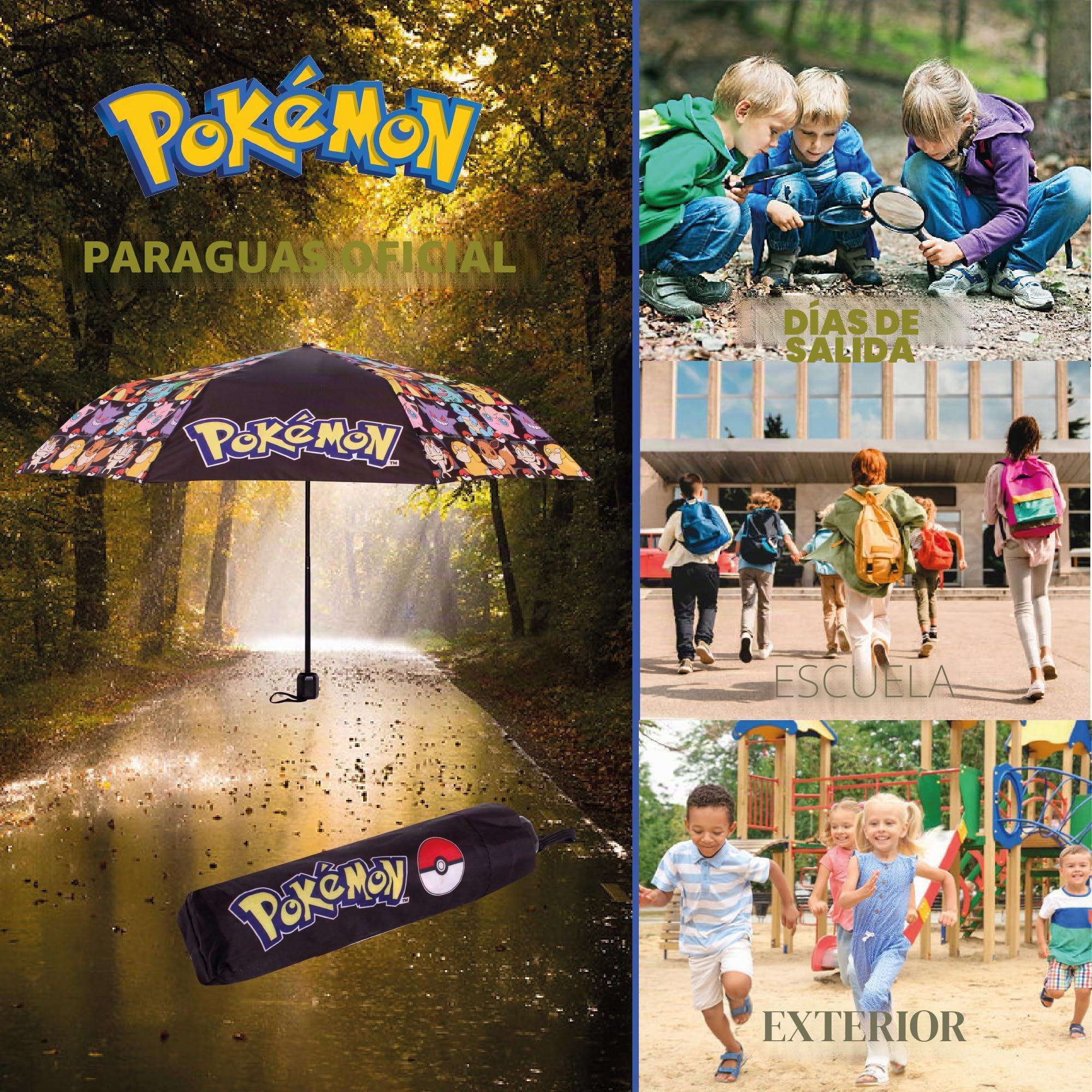 Pokemon Paraguas automático para adultos, niños y adolescentes, paraguas telescópico plegable, ligero, de viaje, escuela, trabajo - Pokémon Gifts