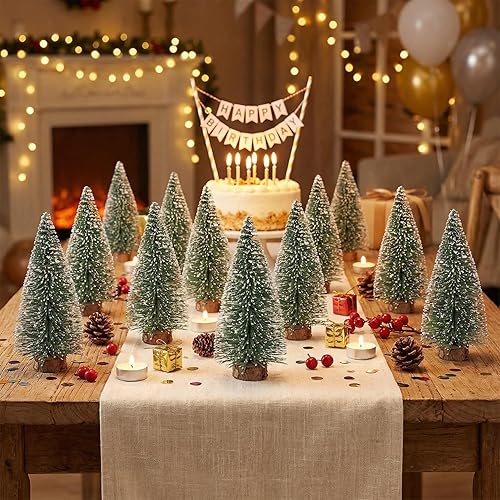 Miniatura 5 de VALICLUD 15pcs Mini árbol de Navidad árbol de pino DIY botella de Navidad árboles miniatura 3.9 in sisal nieve artificial árbol de Navidad con base