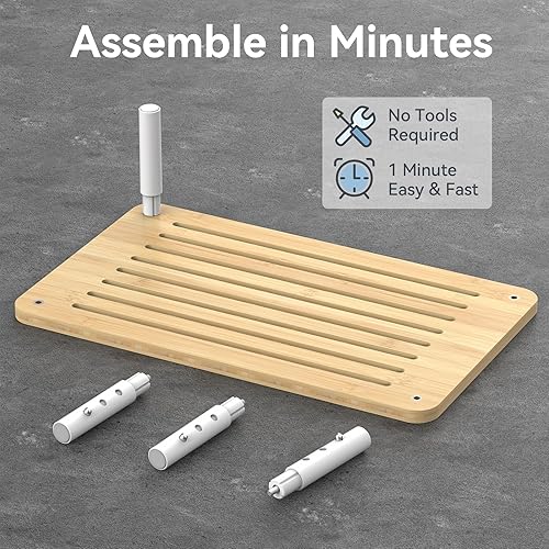 Miniatura 6 de Soporte elevador de bambú para monitor, 4 alturas ajustables, soporte para laptop con rejillas de ventilación de flujo de aire, organizador de