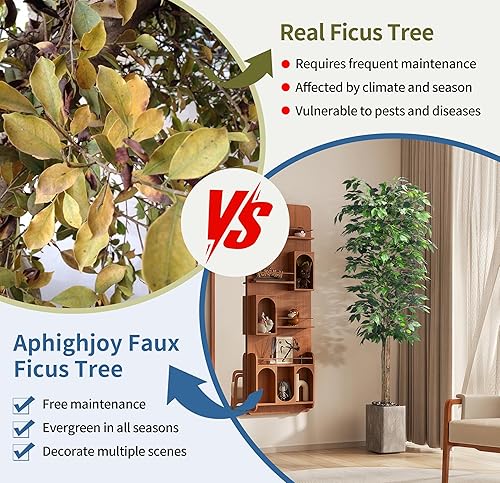 Miniatura 4 de Árboles de ficus artificiales de 6 pies con hojas de seda, musgo falso y maceta resistente, plantas falsas para decoración de oficina y hogar (6