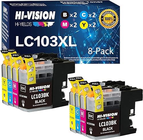 HI-VISION HI-YIELDS Cartucho de tinta de repuesto compatible para LC-103 LC103 XL, 2 unidades, negro, cian, amarillo, magenta, paquete de 8
