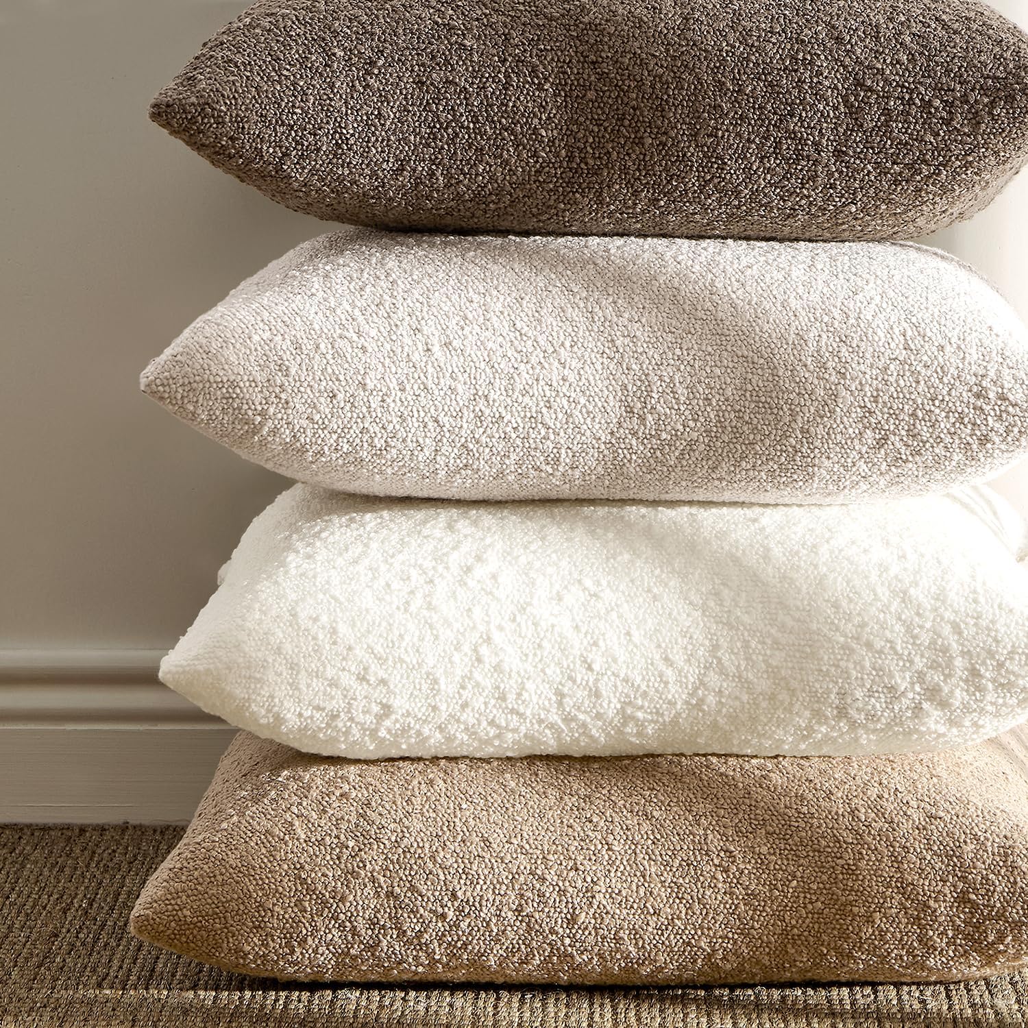 ANRODUO Pack of 2 Textured Boucle Throw Pillow Covers Soft Brown Decorative Accent Solid Pillow Cases Cozy Modern Couch Cushion Case for Chair Sofa Bedroom Living Room Home Decor, 20 x 20 Inch