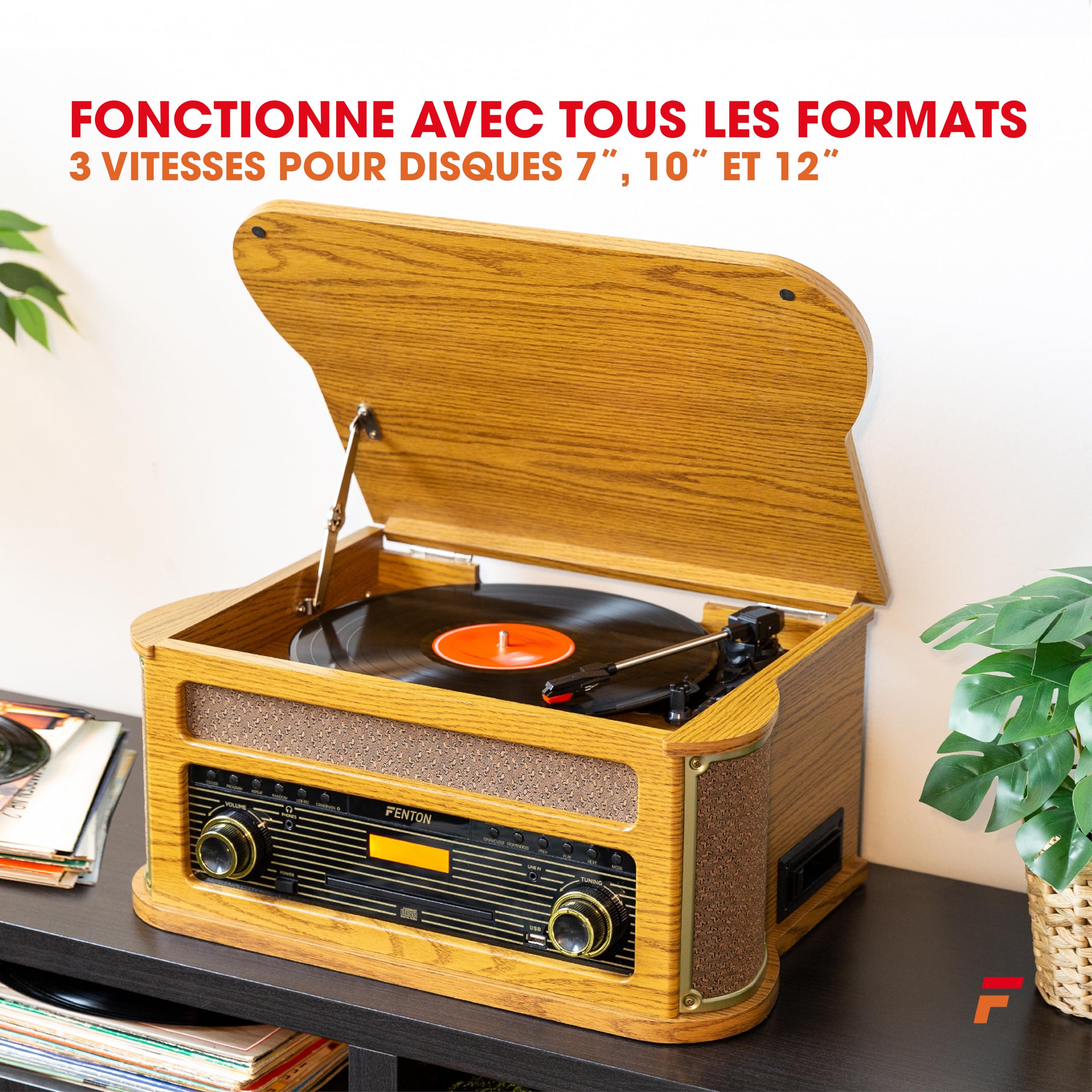 Fenton Memphis Platine Vinyle Bluetooth avec Radio Dab/FM - Bois Clair, Lecteur MP3/CD/Cassette, Numérisation des Vinyles, Idéal pour Décorer Votre Salon et Écouter Vos Musiques