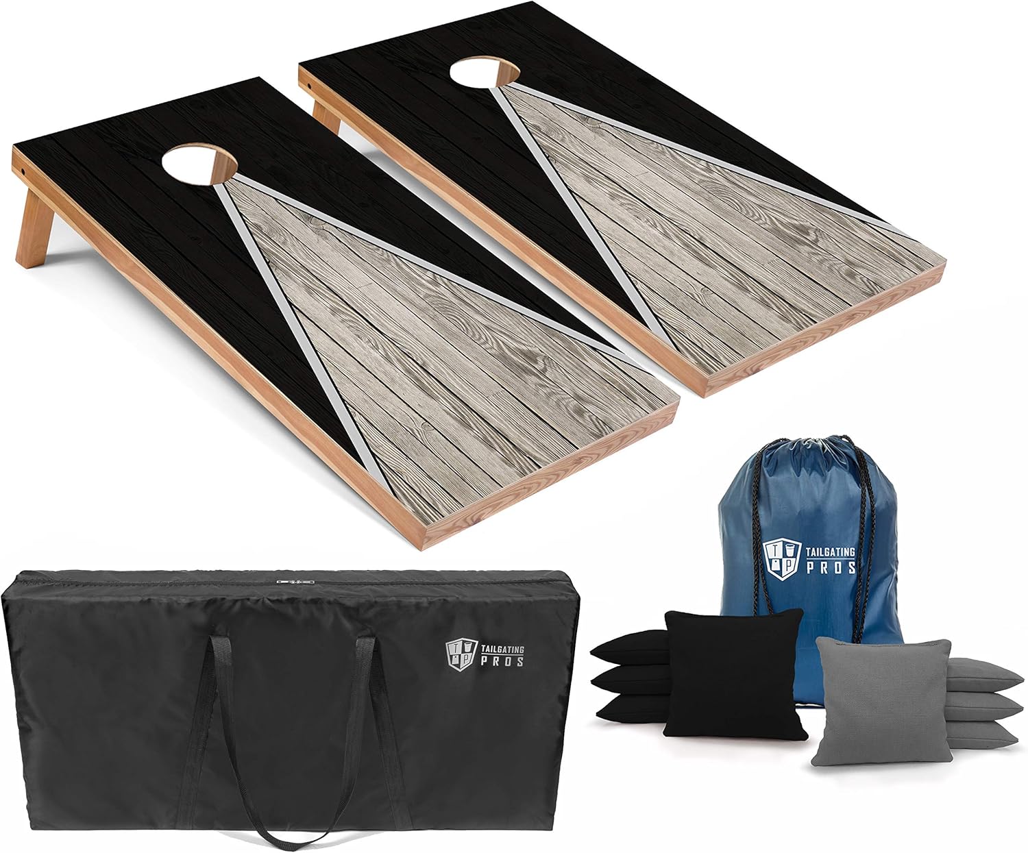 TailgatingPros Lightweight Pyramid Cornhole Boards Set - 4x2 ft Regulation Size w/ Bean Bags, Carrying Case for Tailgates & Parties