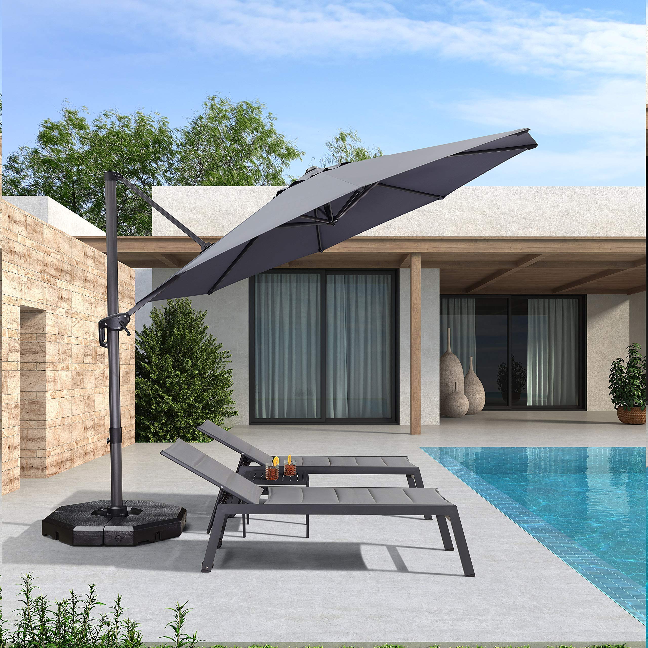 PURPLE LEAF 11 Feet Patio Umbrella Outdoor Cantilever Round Umbrella Aluminum Offset Umbrella with 360-degree Rotation for Garden Deck Pool Patio, Grey