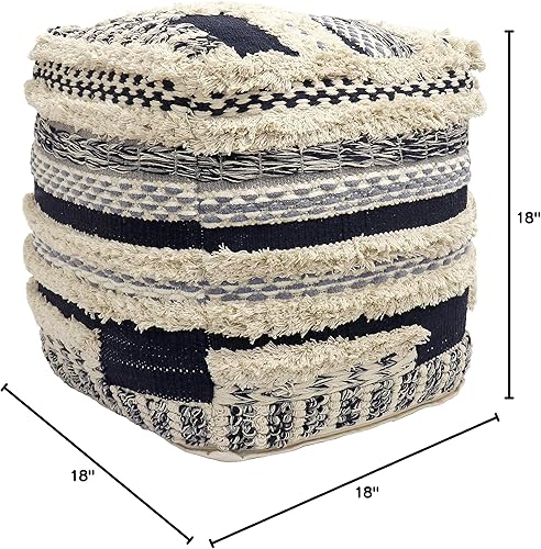 Miniatura 3 de Pasargad Home Grandcanyon Puf de algodón peludo, 100% algodón, tejido a mano, puf relleno de cuentas de Polly, taburete para pies, pufs cuadrados