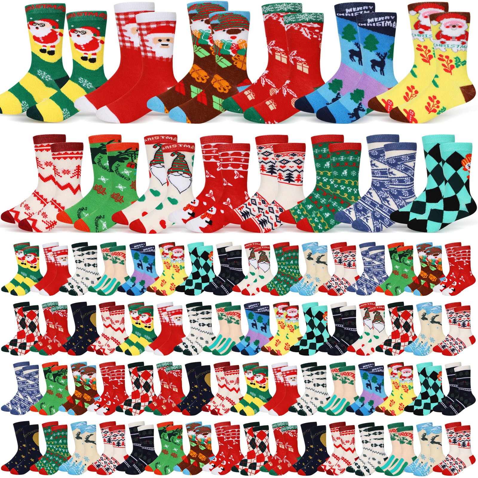 Photo 1 of Suhine 80 Pairs Christmas Gift Socks Winter Christmas Socks Cotton Christmas Colorful Warm Socks Polyester Christmas Socks for Kids Bulk Boys Girls