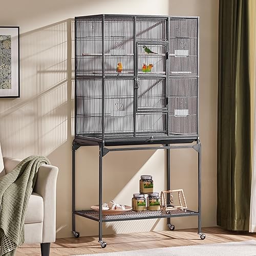 Miniatura 2 de Yaheetech Jaula grande de hierro forjado de 63 pulgadas para pájaros africanos pequeños cuáqueros de Amazon Loros canarios jaula de vuelo para