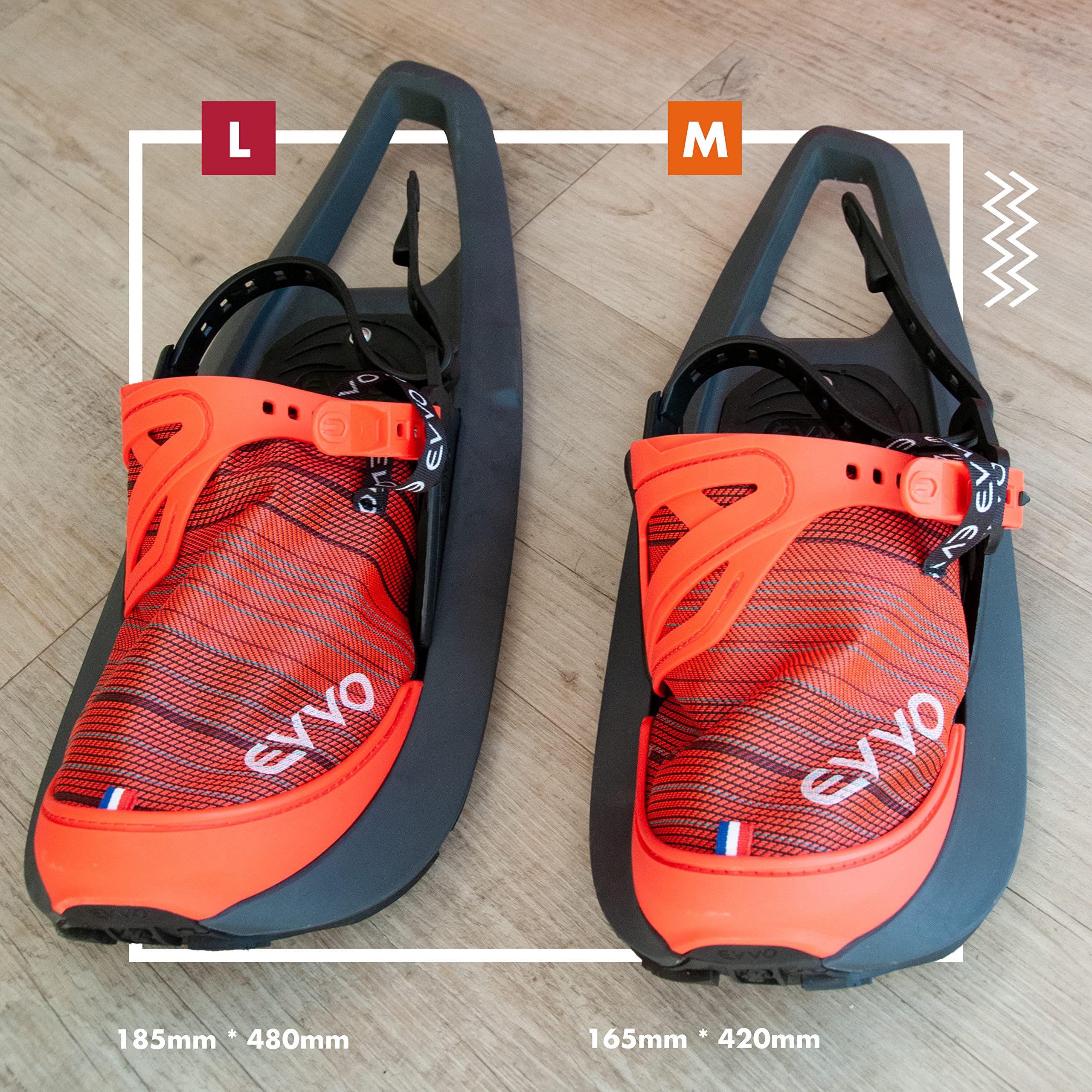 EVVO - Originale - Raquette à Neige Made in France avec Semelles Cloutées Michelin®, Fixations Réglables, pour Homme et Femme avec Sac de Transport Inclus, Tout Terrain, Randonnée Neige