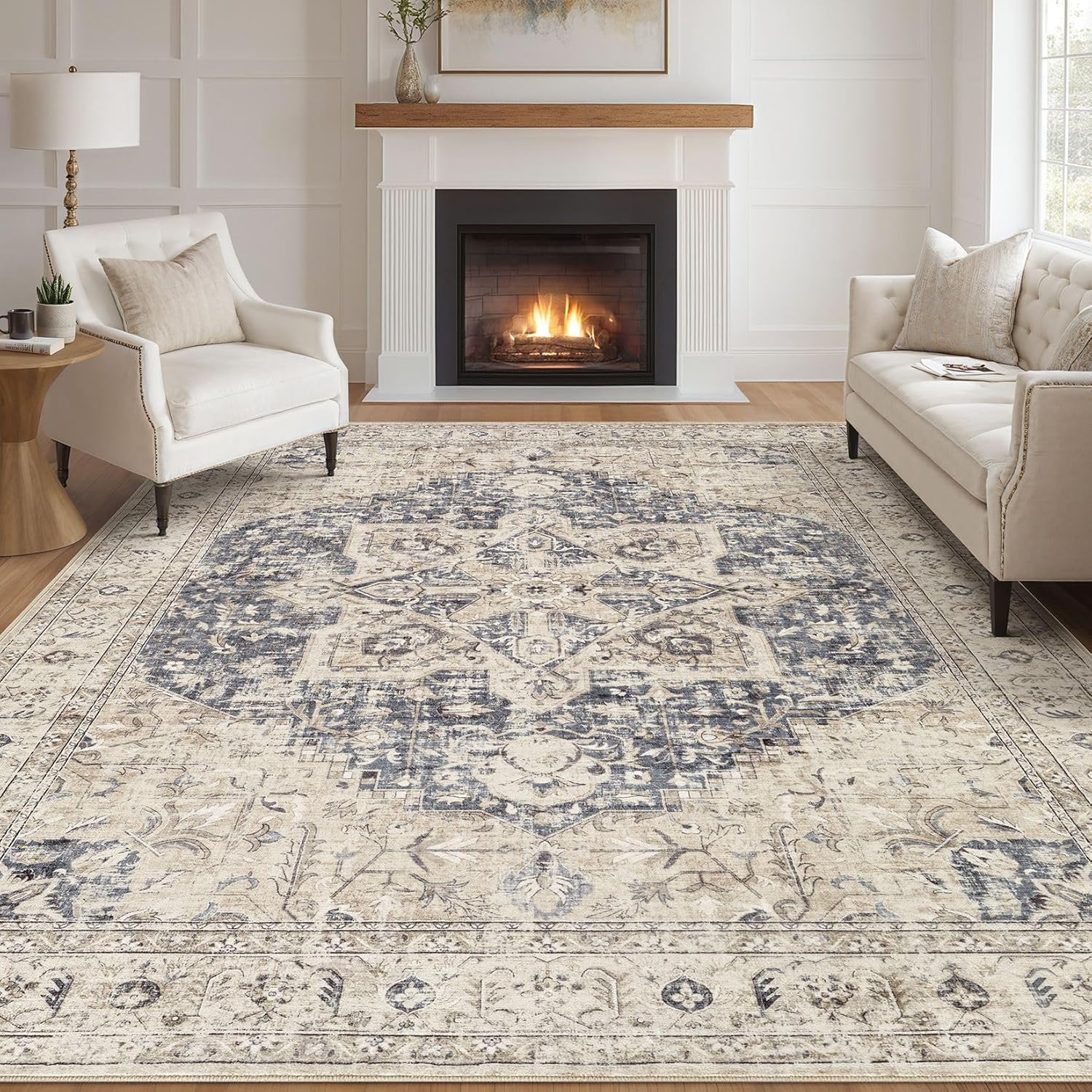 Tortania Area Rug Living Room Rugs - 9x12 Washable Boho Rug Vintage Oriental Distressed Farmhouse Large Thin Indoor