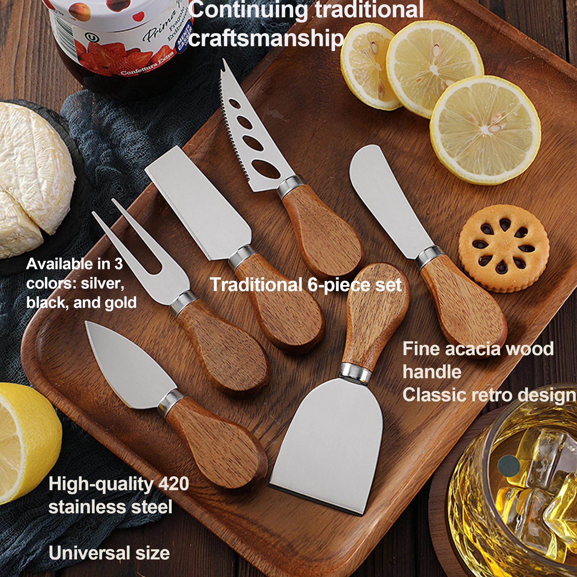 Genérico Tabla de Quesos Premium con Cortador de Queso y 5 Hilos de Repuesto,Set de Cuchillos para Queso de Acacia y Acero Inoxidable,Tabla Charcutería con Caja de Regalo,21.1×13×2.5 cm