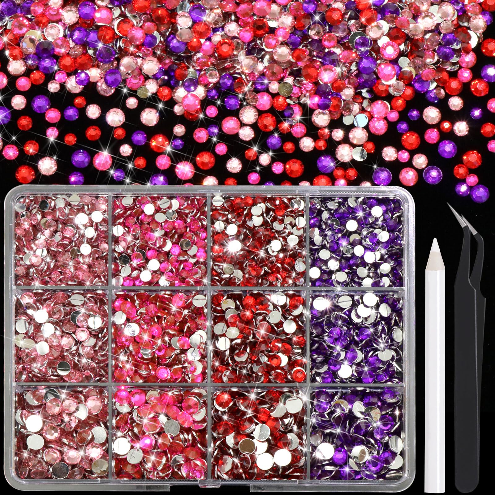 RODAKY Resin Rhinestones Colorful Crystal Gems Flatback Rhinestone for Bedazzling Mixed Size Gemstone Kit for Craft Tumbler Clothes DIY Embellishment