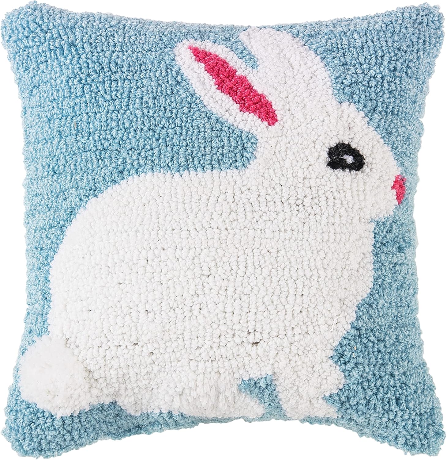 C&F Home Easter Bunny Hooked Blue Small Petite Mini Accent Pillow 12" x 12" Springtime Spring Home Living Room Sofa Couch Chair Bed Bedroom Decor Decoration 12" x 12" White