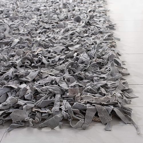 Miniatura 2 de SAFAVIEH Leather Shag Collection - Alfombra de pasillo, 2 pies 3 pulgadas x 9 pies, color blanco, cuero moderno anudado a mano, no desprende pelusa