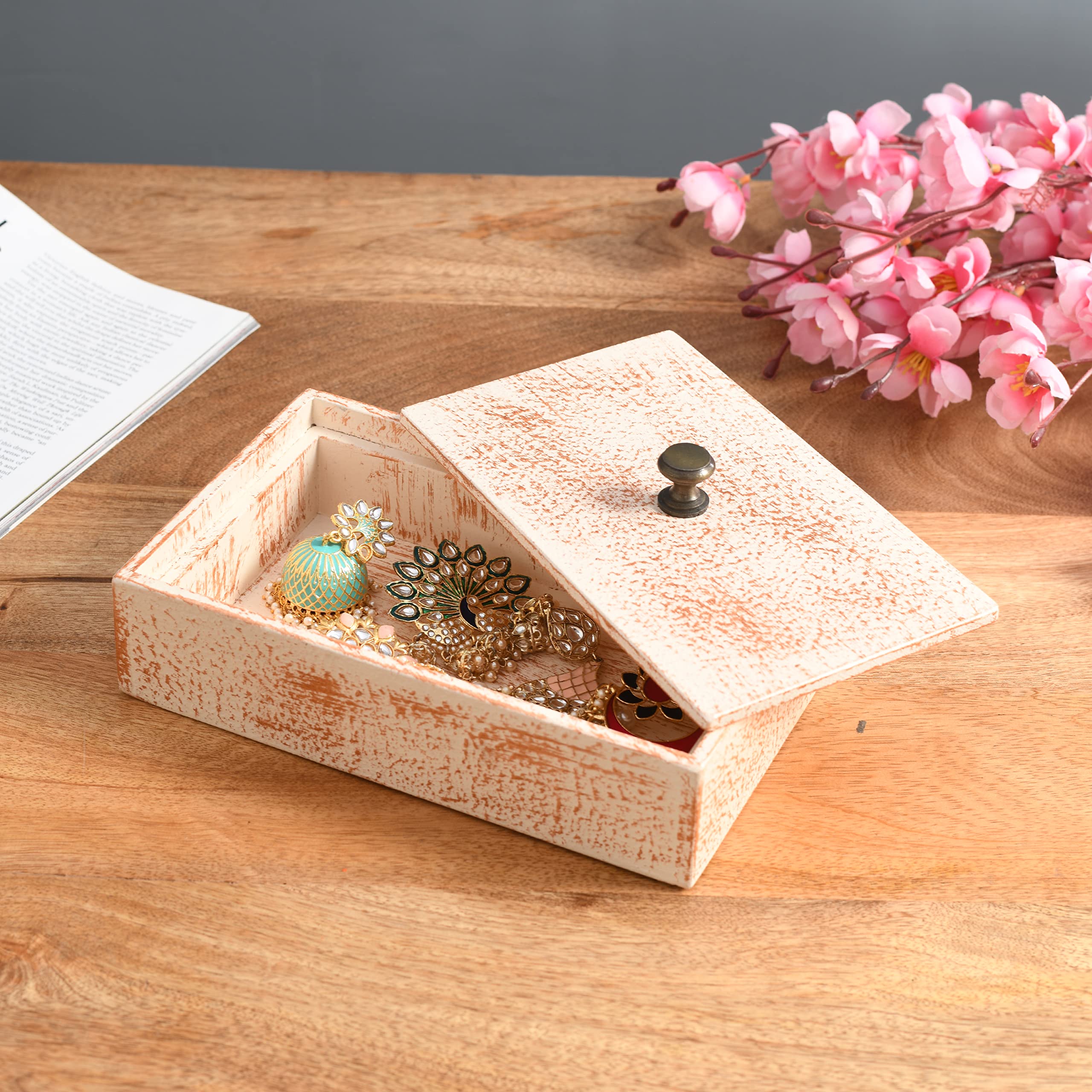 VININGS by M J CREATIONS presents Wooden (MDF) Rectangular Storage Box |Tarot | Trinket Box | Home Decor | Handmade | Jewellery Box | Multi Purpose Storage | Size : L 21 X W 13 X H 5 cm.|