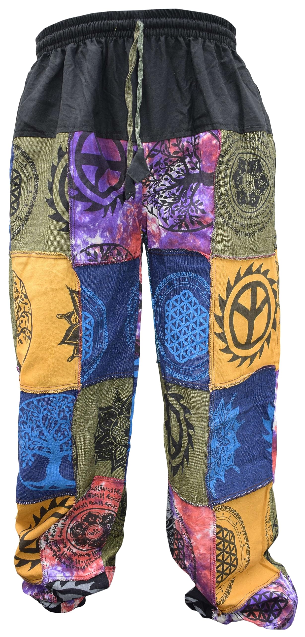 Gheri Pantalon de yoga en coton pour homme Motif patchwork Tie Dye Peace Genie