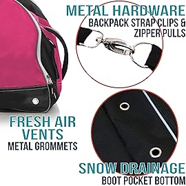 Athletico Ski Boot Bag - Skiing and Snowboarding Travel Luggage - Stores Gear Including Jacket, Helmet, Goggles, Gloves & Accessories - Venting and Grommets for Snow Drainage (Pink)
