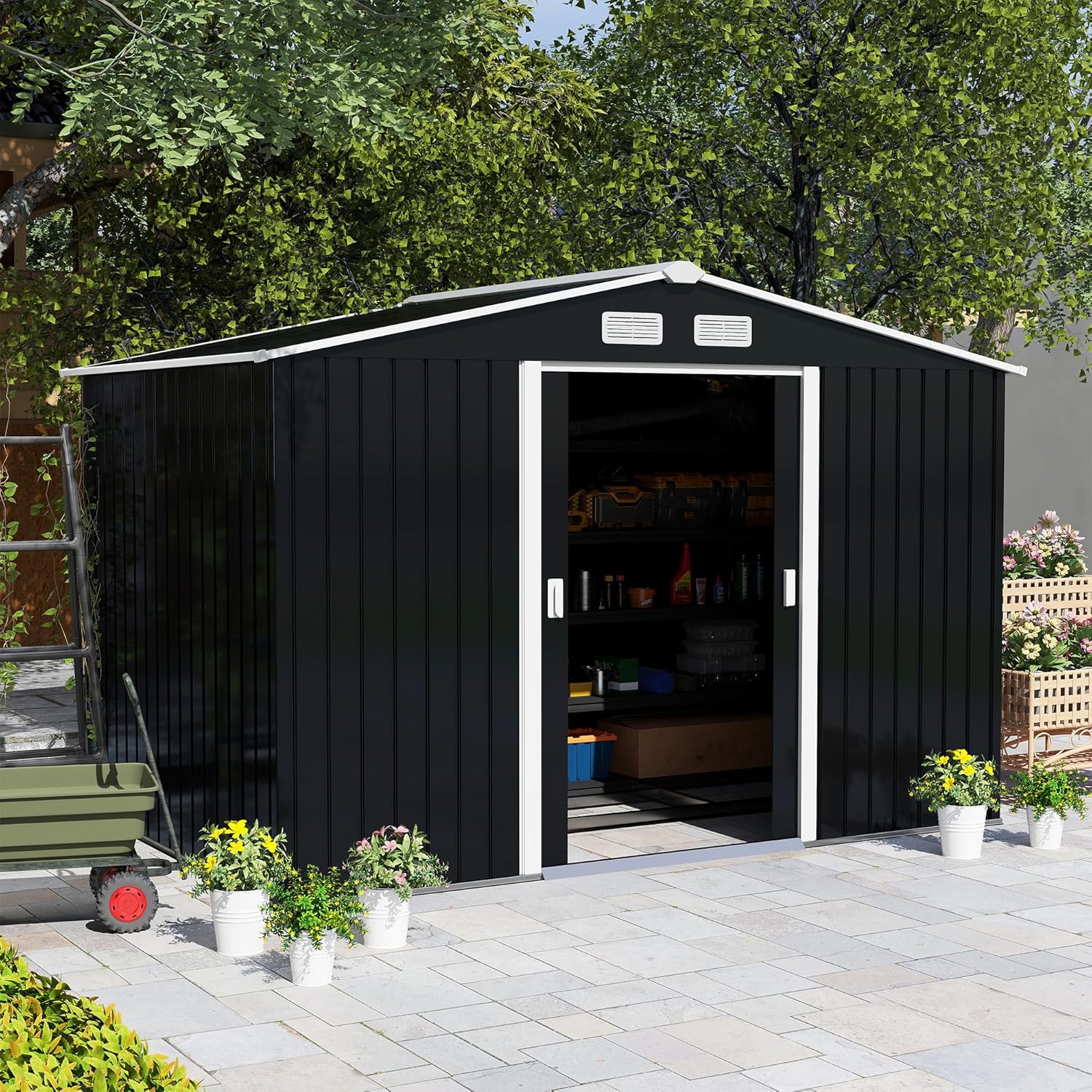 Heavy-Duty Outdoor Garden Storage Shed for Lawn Tools, Pool Supplies, and Yard Equipment with Weather-Resistant Construction