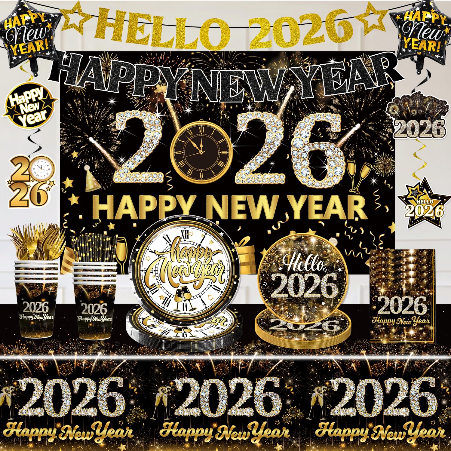 Locker.Ink | Elevate Your New Year Celebration with 24 Must-Have Party Tableware Essentials 172pcs Happy New Year 2026 Tableware Set