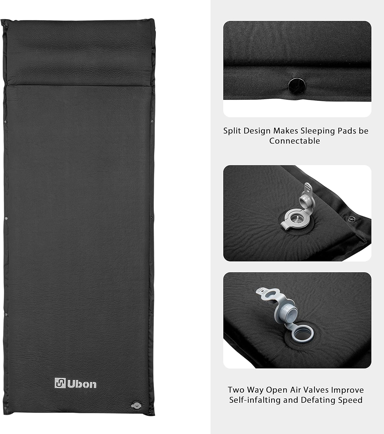 Ubon Self Inflating Sleeping Pad with Pillow for One People Fast Inflating Camping mat 2 inch Camping Mattress for Camping Hiking and Backpacking - Black : Sports & Outdoors
