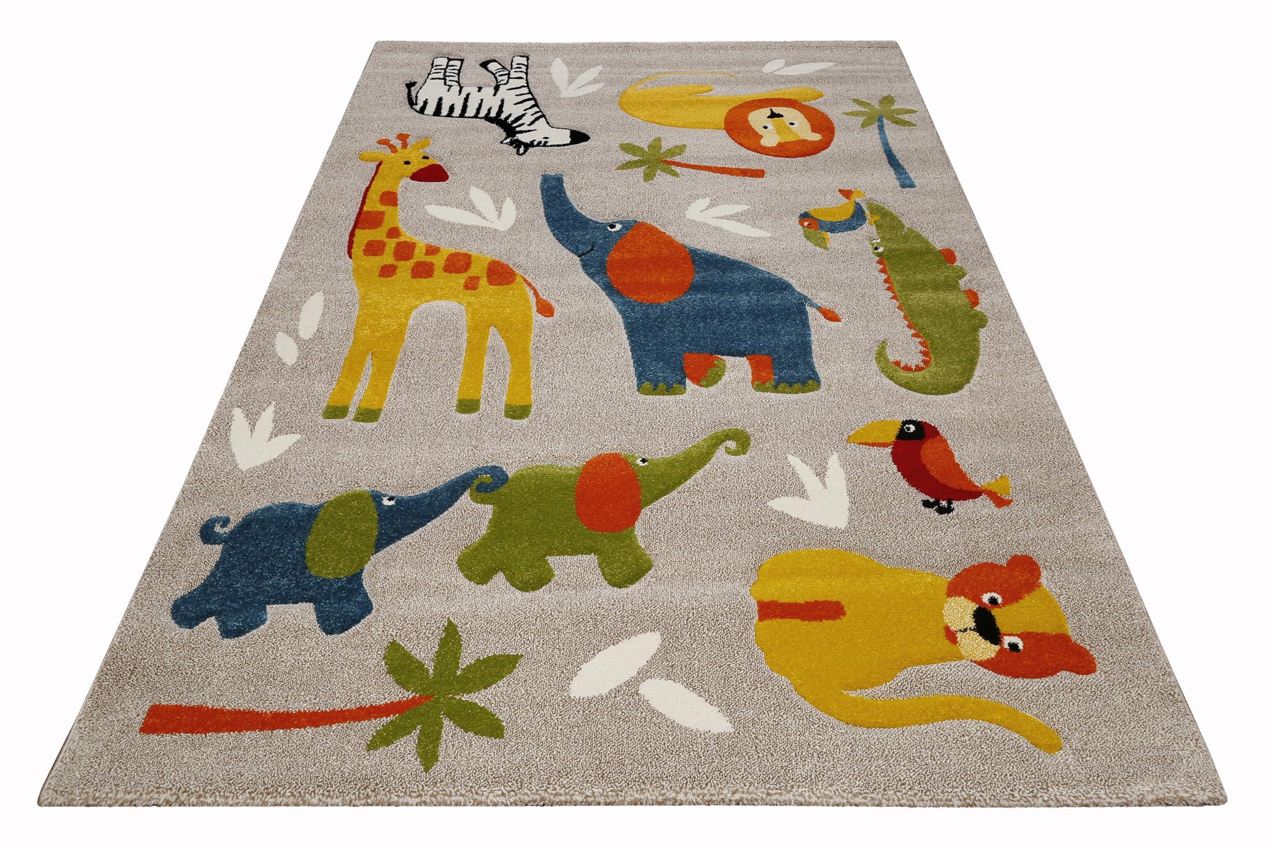 Smart Kids Tkany dywan dziecięcy, odkryj kolorowe safari z krokodylami, słoniami, żyrafami i zebrą – Benny & Friends (80 x 150 cm, piaskowy beżowy melanż)