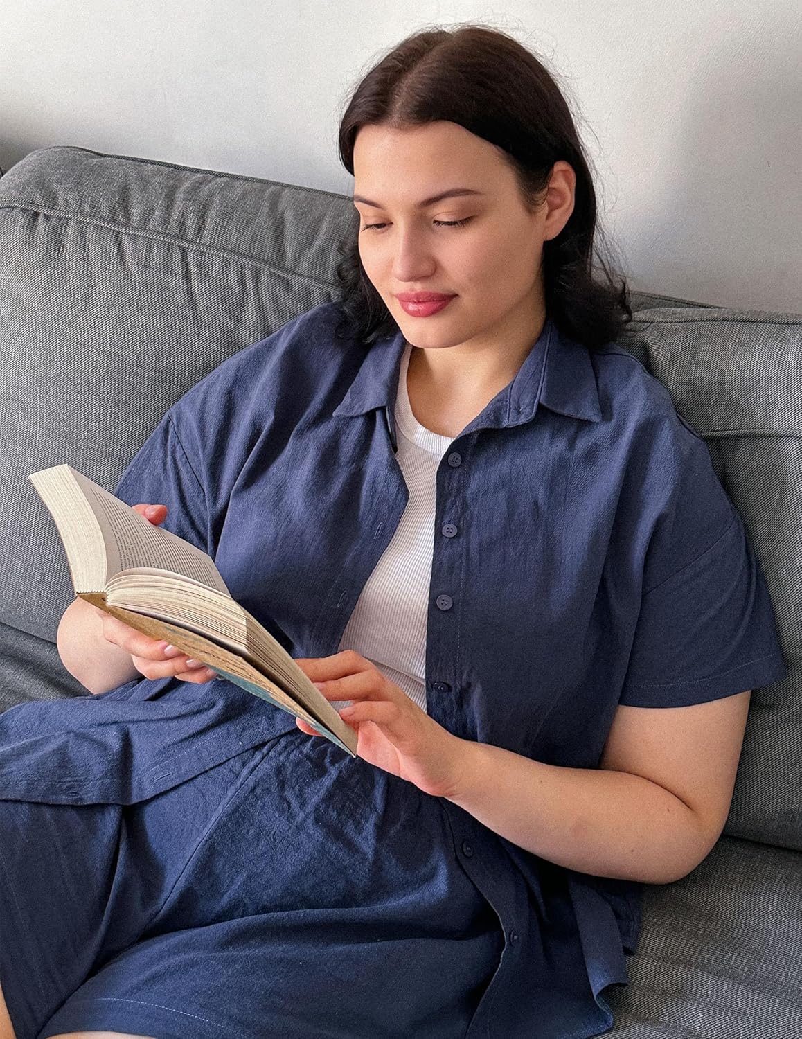 IN'VOLAND Women's Plus Size 2 Piece Tracksuit Outfits Sets Cotton Linen Sets Short Sleeve Shirt Summer Casual Shorts Set - Image 6