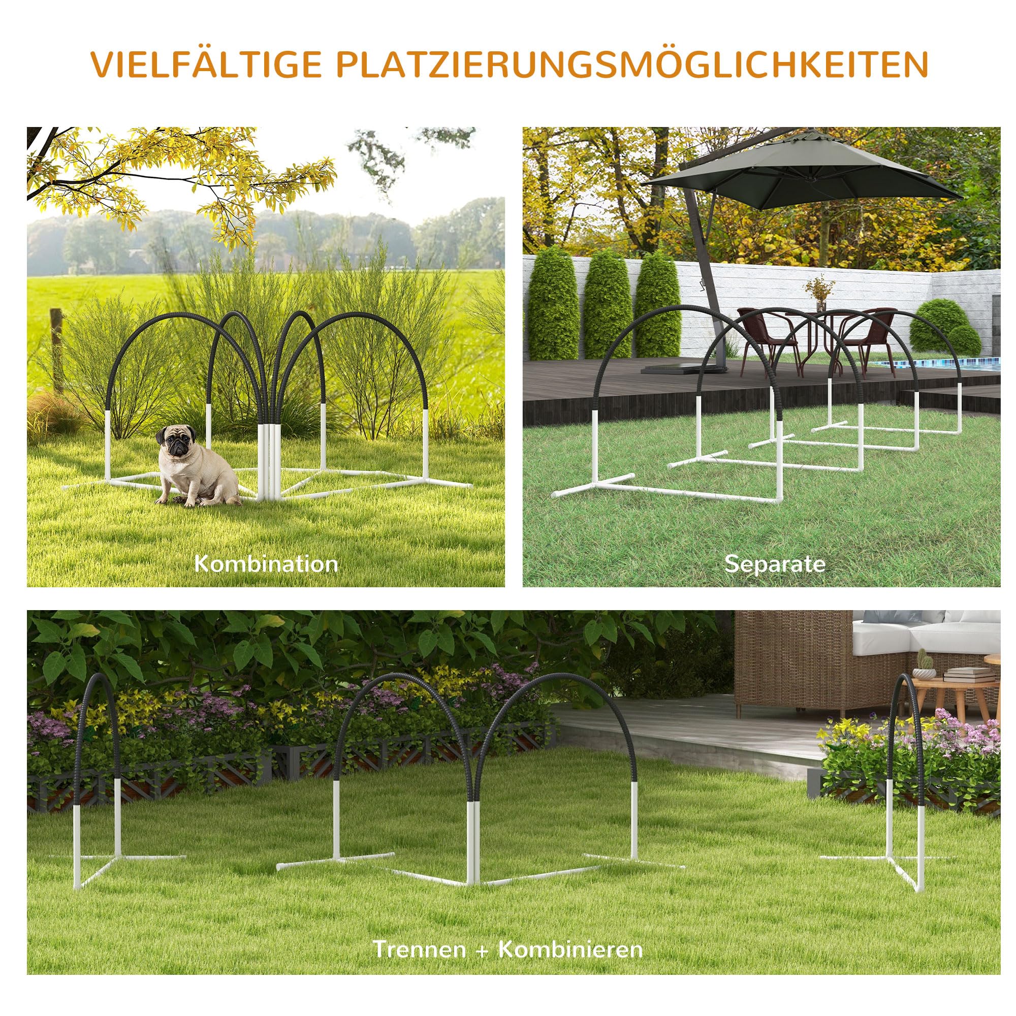 PawHut Agility Set Hunde 4-teiliges Agility-Ausrüstung für Hundetraining Steckhürdenset mit Slalomstangen Tragetasche Trainingszubehör Koordinationstraining Agilityset für Spiele Training