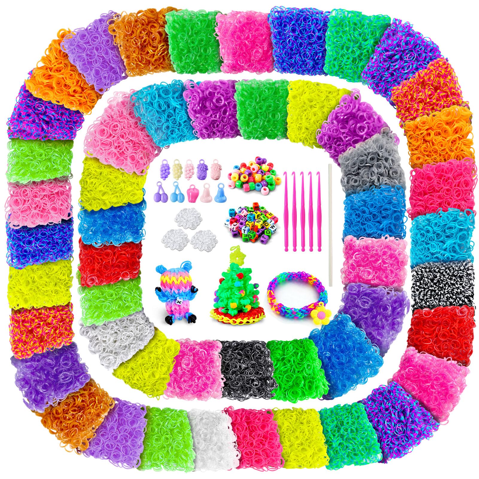 ROSHUKG 10000 Loom Bands Refill Kit, 50 Colours Rubber Band Making Kit for Kids Weaving DIY Crafting Gift