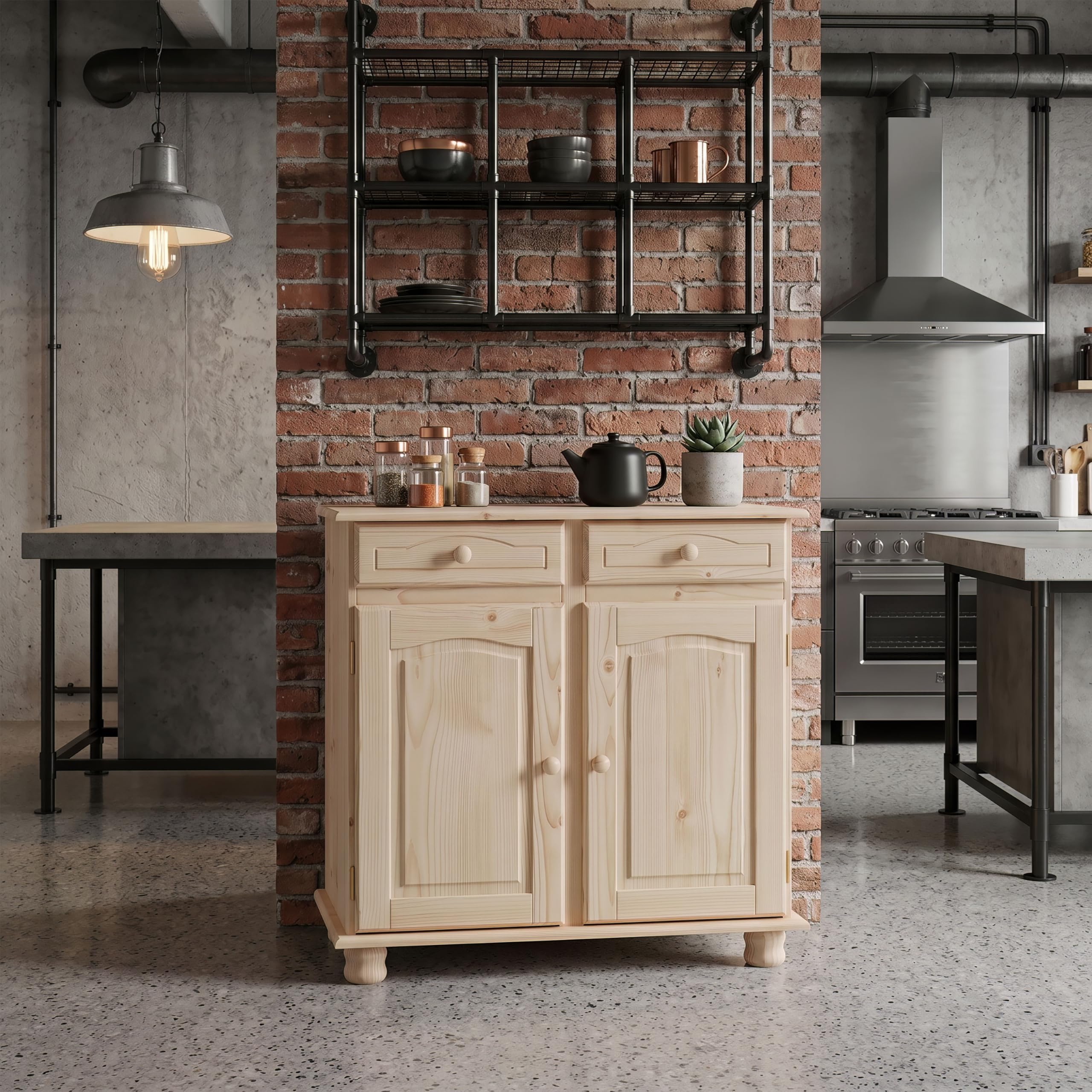 Dogar Altea aparador de aparador de 2 Puertas y Dos cajones 86x88x42 cm AltoxAnchoXfondo, Acabado sin barnizar Mueble Fabricado en Pino Madera de Macizo