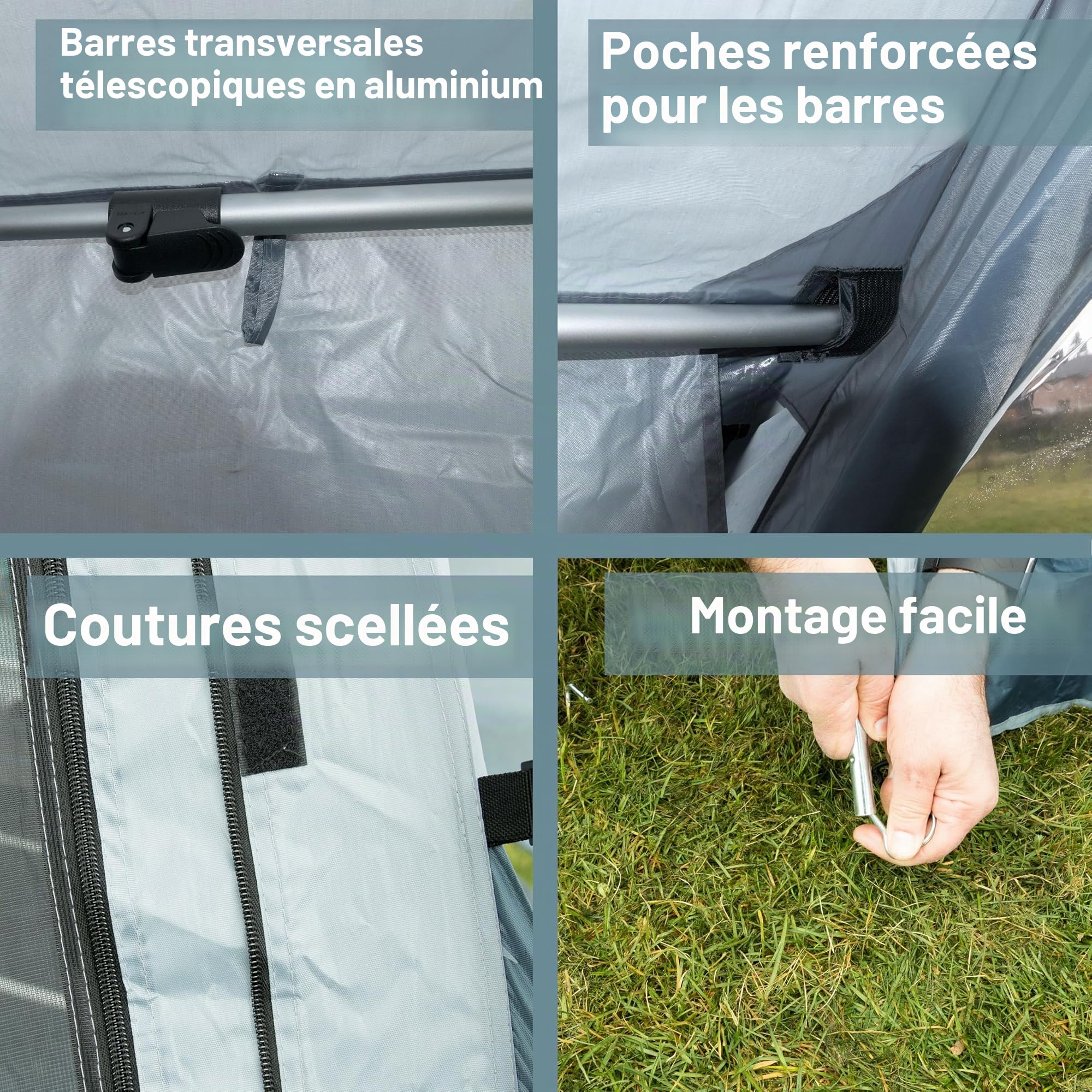Auvent 390 x 260 x 245 cm pour caravane, camping-car, camping, fibre de verre et armature en aluminium, 5000 mm, étanche