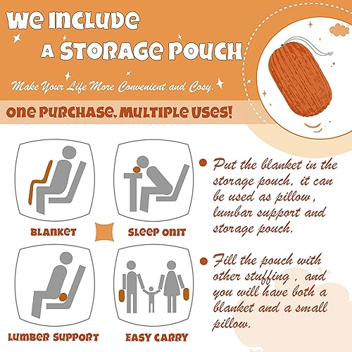 Miniatura 2 de Manta de franela naranja (60 x 80 pulgadas) con bolsa de almacenamiento, 300 GSM, manta de sofá con patrón de rayas de forro polar súper suave para