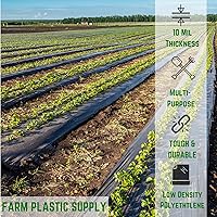 Vista 2 de Farm Plastic Supply - Láminas de plástico negro - 10 mil - (10' x 100') - Lona de plástico negra, láminas de plástico de barrera de vapor
