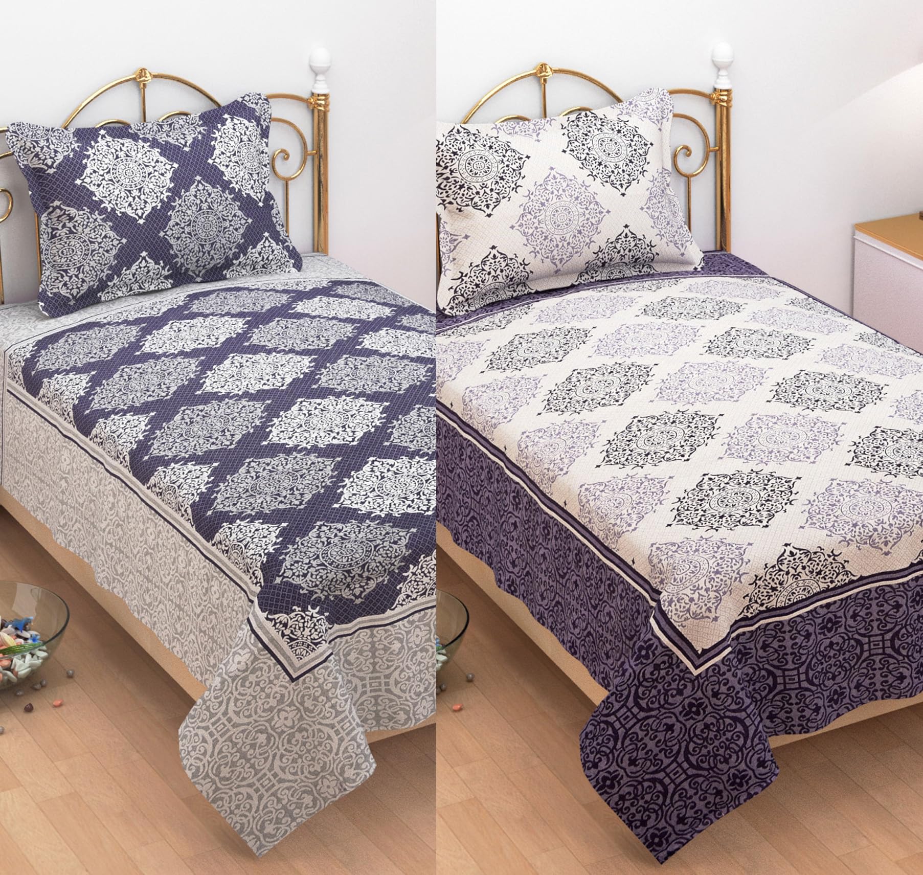 FRESH FROM LOOM Reversible Cotton Floral 300 Tc Single Bed Bedsheet - Hypoallergenic Wrinkle Free Bed Sheets With 1 Pillow Covers (60 X 90 Inches | Purple) (B0D949ZLZZ) Amazon Price History, Amazon Price Tracker