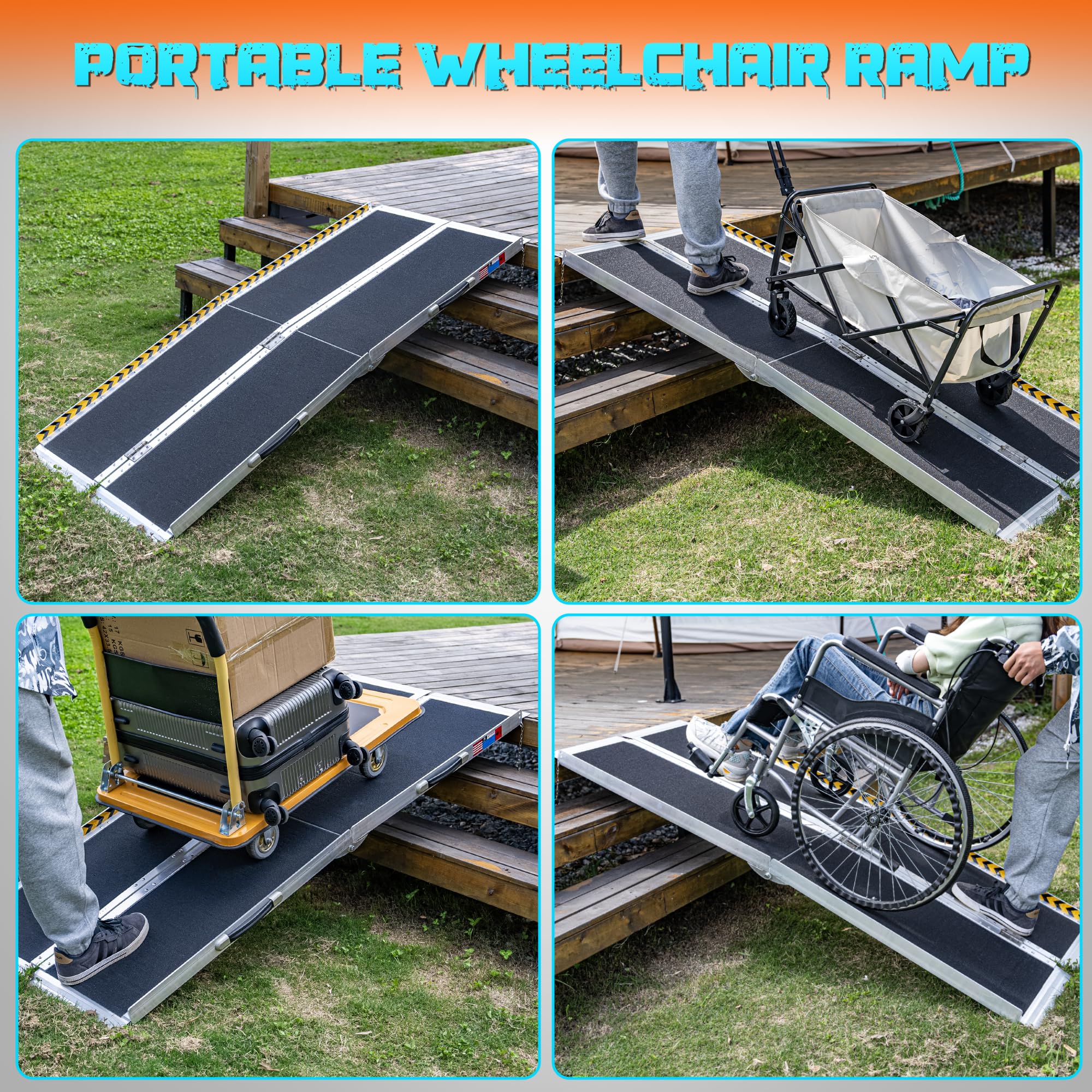 WHALEMOTOR Rampa portátil para Silla de Ruedas de 6 pies, rampa portátil Plegable de Aluminio Antideslizante, rampas para Silla de Ruedas para el hogar, Capacidad de Peso de hasta 600 Libras, con
