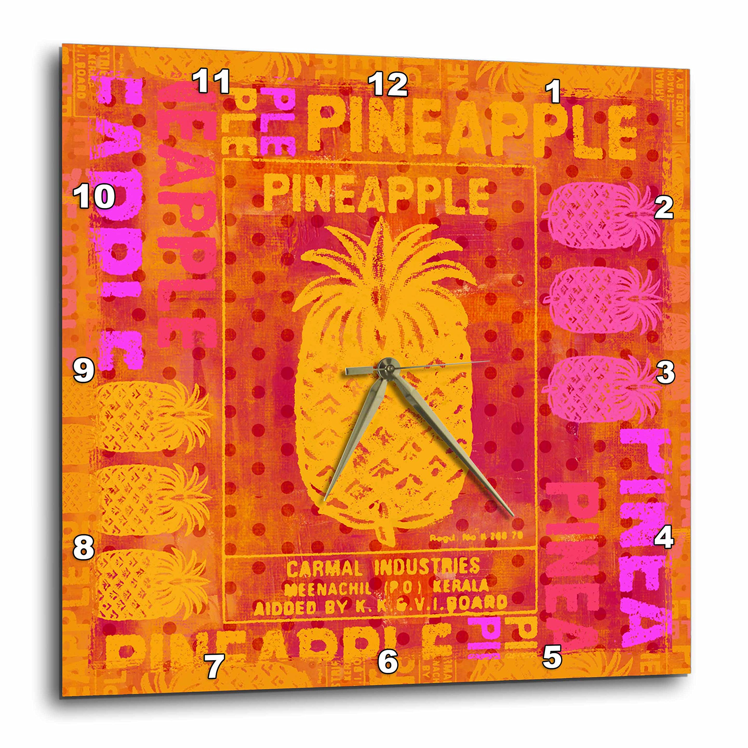 Horloge murale rose orange Ananas Mixed Media Art 3dRose 13x33 cm