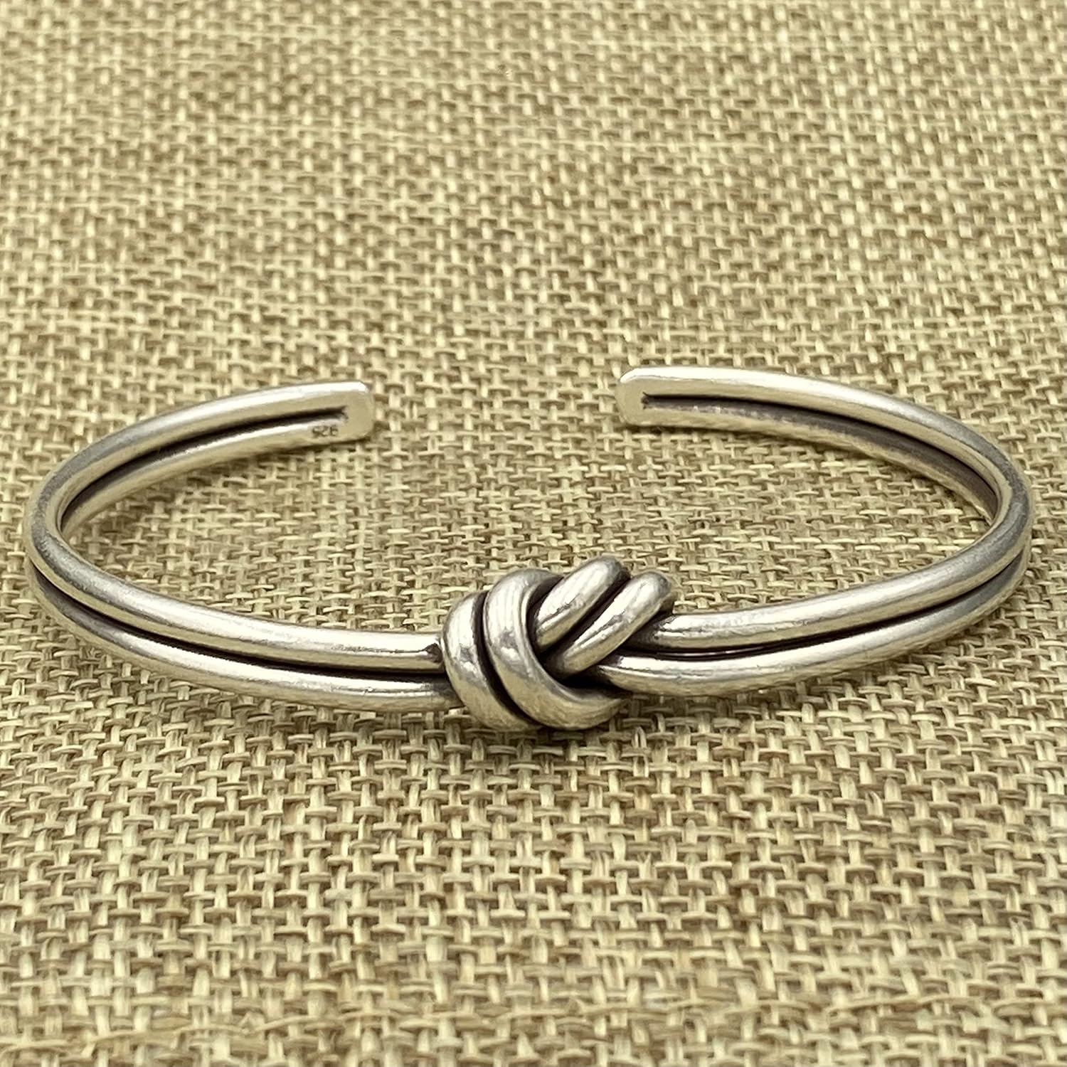 Handmade Sterling Silver Knot Cuff Bracelet, Minimalist Rustic Simple Tied Silver Wires, Adjustable 6 7/8 inches Cuff, Women size M-L, Men size S-M, Gift for Her or Him - Image 4