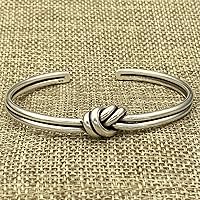 Vista 4 de Handmade Sterling Silver Knot Cuff Bracelet, Minimalist Rustic Simple Tied Silver Wires, Adjustable 6 7/8 inches Cuff, Women size M-L, Men size S-M