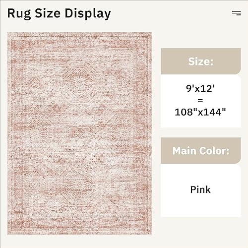 Miniatura 141 de Alfombras de Área de 9x12 para Sala de Estar, Alfombras Vintage Antideslizantes Lavables a Máquina, Alfombra Grande Ligera de Pelo Bajo para