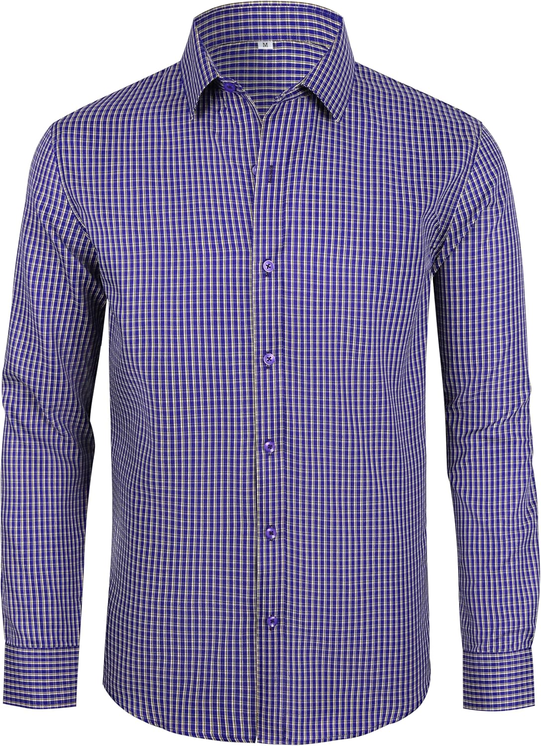 Mens Grade 4 Wrinkle-Resistant Plaid Button-Down Cotton Long Sleeve Regular Fit Gingham Dress Shirts - Image 2