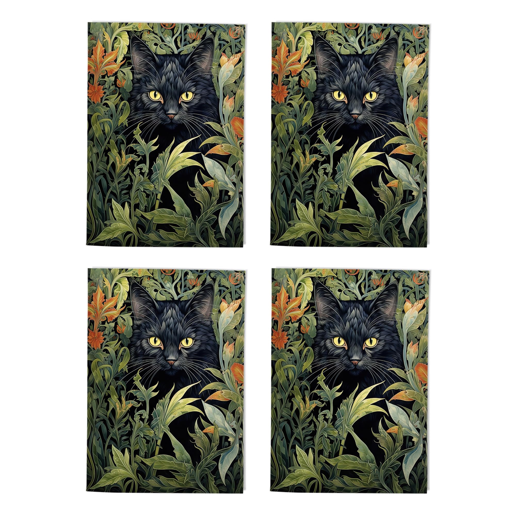 Black Cat William Morris Art Cards Multipack of 4 Floral Pattern Greeting Cards For Any Occasion Blank Inside A6 10 x 15 cm