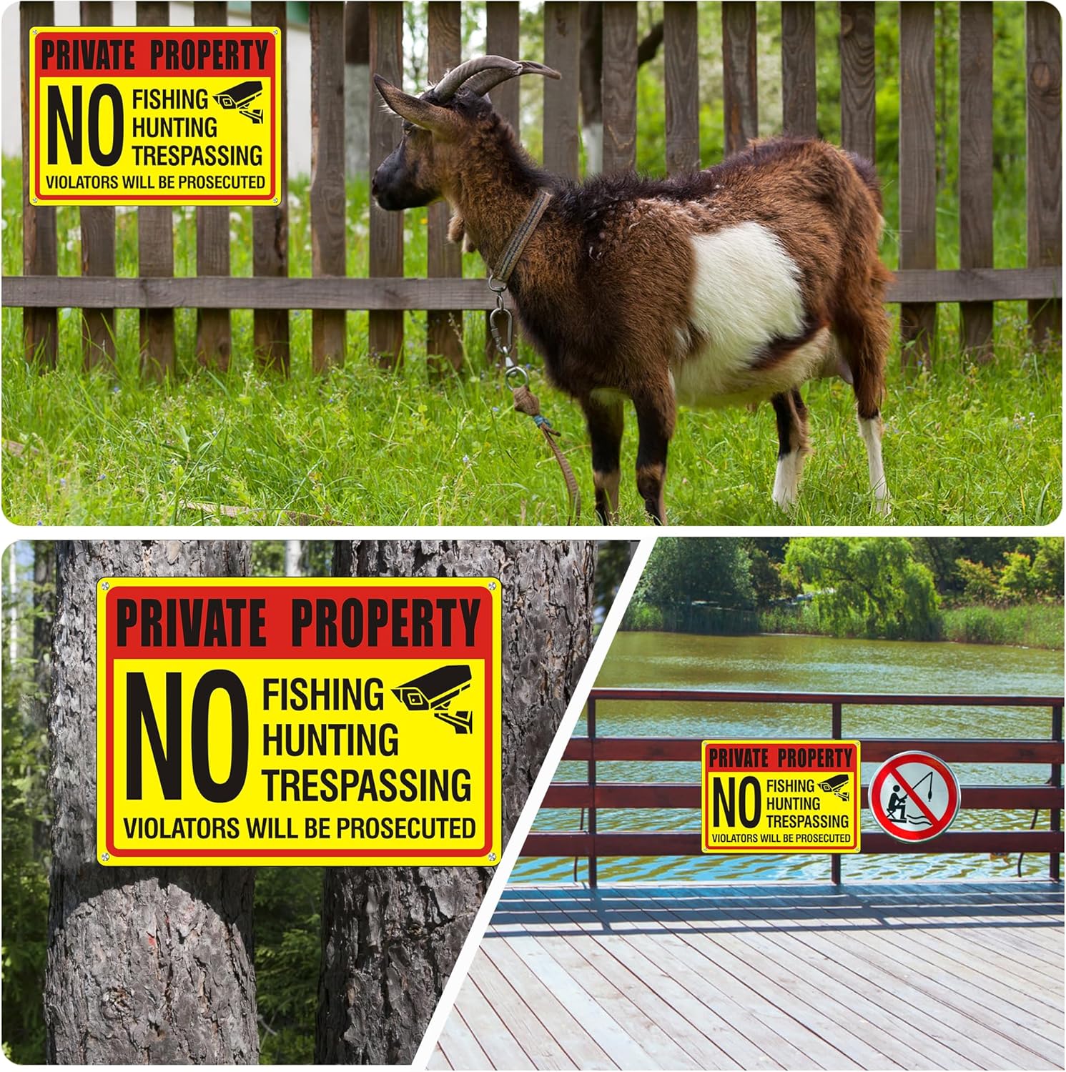 (4 Pack) Private Property No Trespassing No Hunting No Fishing Sign, No Trespassing No hunting signs,14x10 inches Reflective Aluminum Metal Warning Sign Rust Free Waterproof and Easy to Install