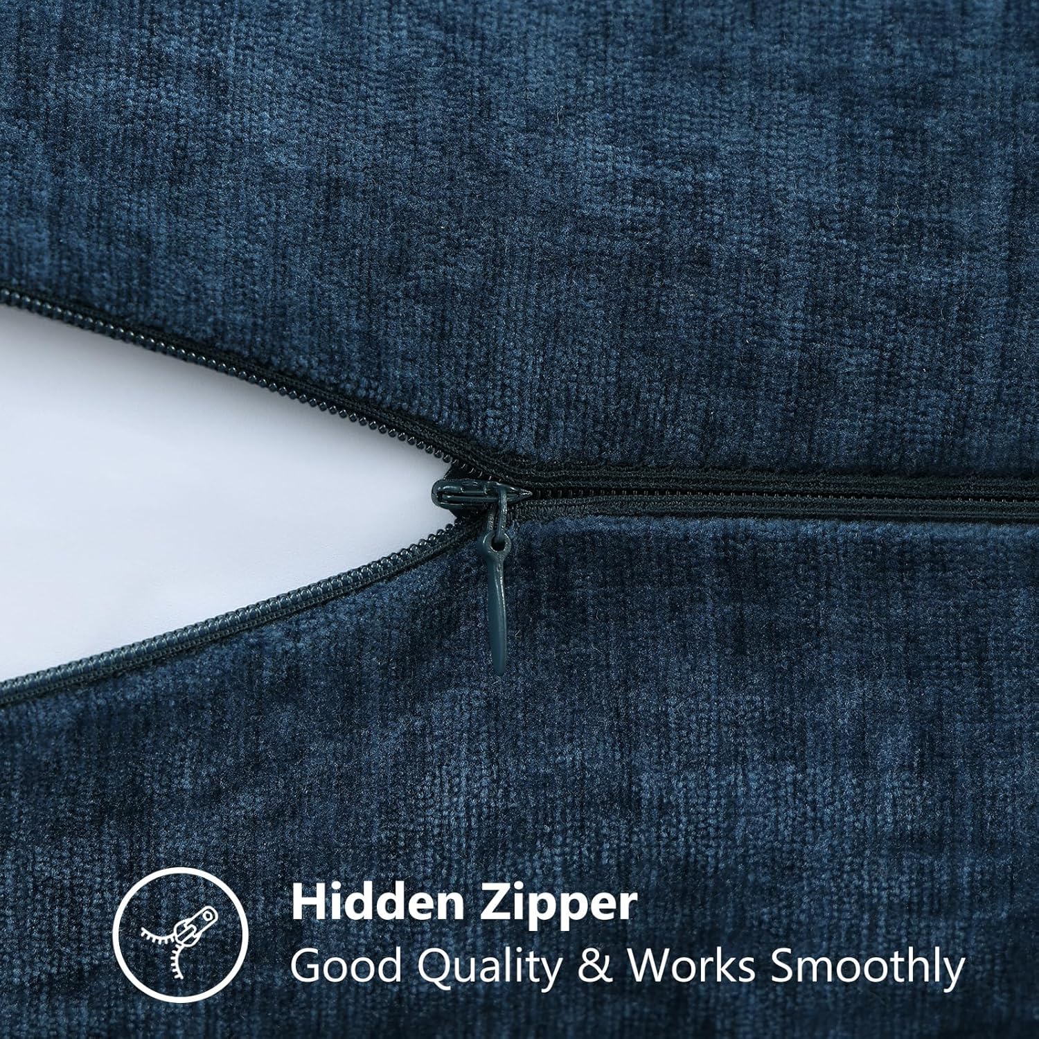 decorUhome Chenille Navy Blue Spring Throw Pillow Covers 18x18 Inch Set of 2, Decorative Soft Couch Pillow Covers Solid Dyed Accent Farmhouse Neutral Square Pillow Cases for Sofa - Image 3