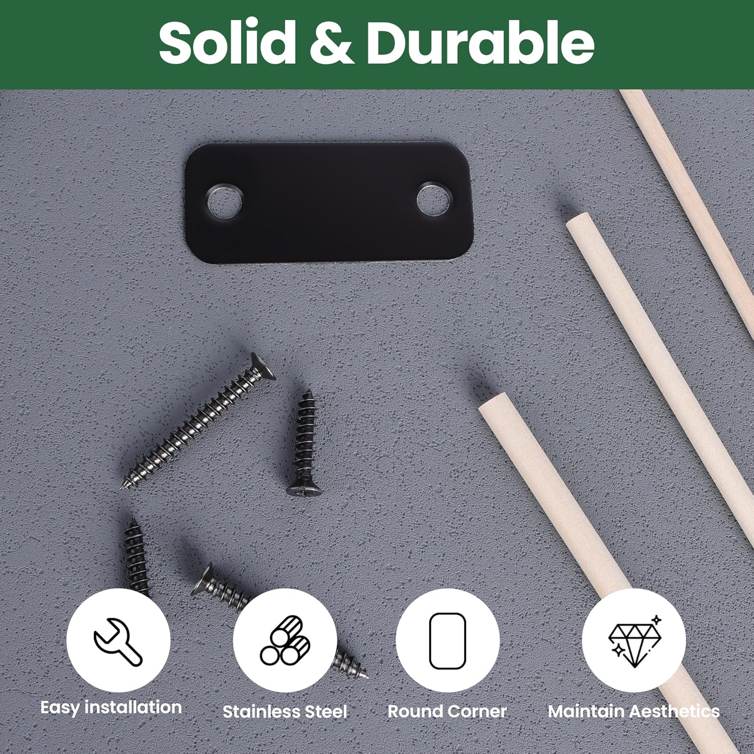 Blank Door Hole Cover Plate 1" x 2-1/4",Round Corner Deadbolt Strike Plate, Stainless Steel Filler Plate with Wood Dowel Strips, 1 Pack