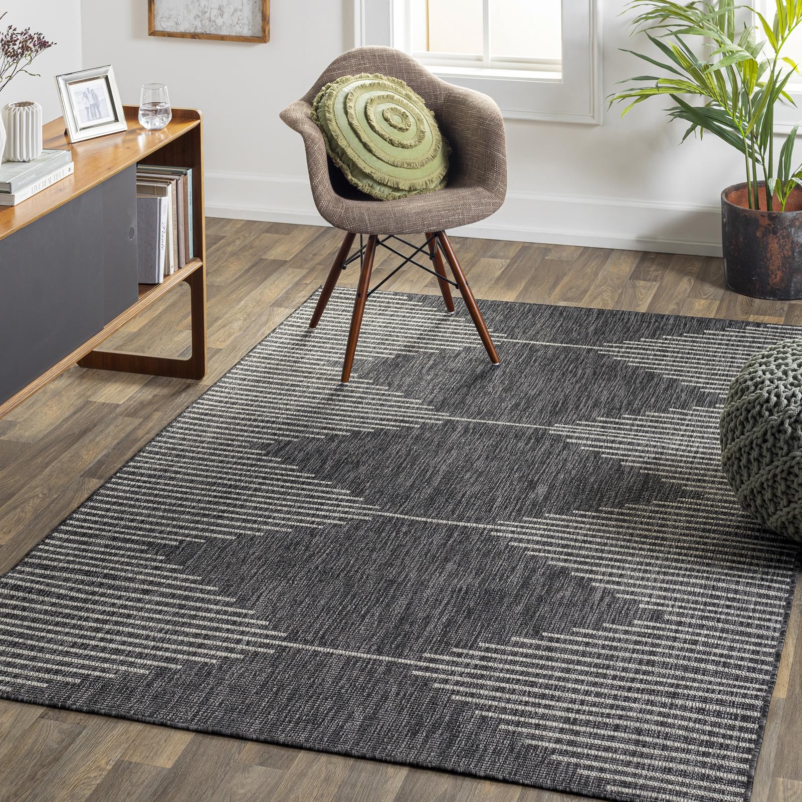Livabliss Dolly Sevilla Indoor Outdoor Carpet 130x180 cm, Living Room, Dining & Kitchen, Waterproof, Stain Resistant, Durable Boho Style, Black Grey