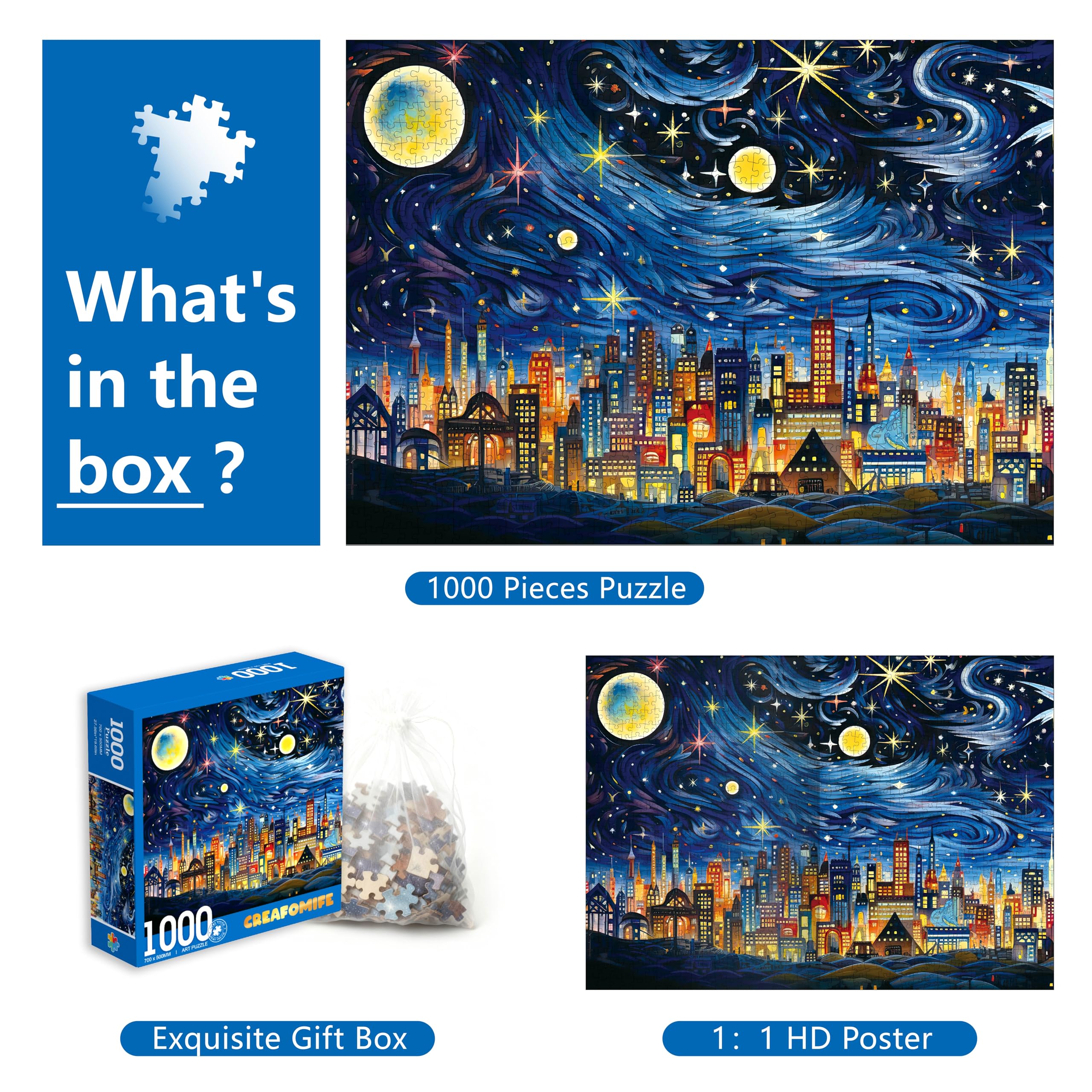 CREAFOMIFE 1000 Piece Jigsaw Puzzle for Adults City Lights & Starry Nights Hard Difficult Challenging Large Puzzle - Image 2