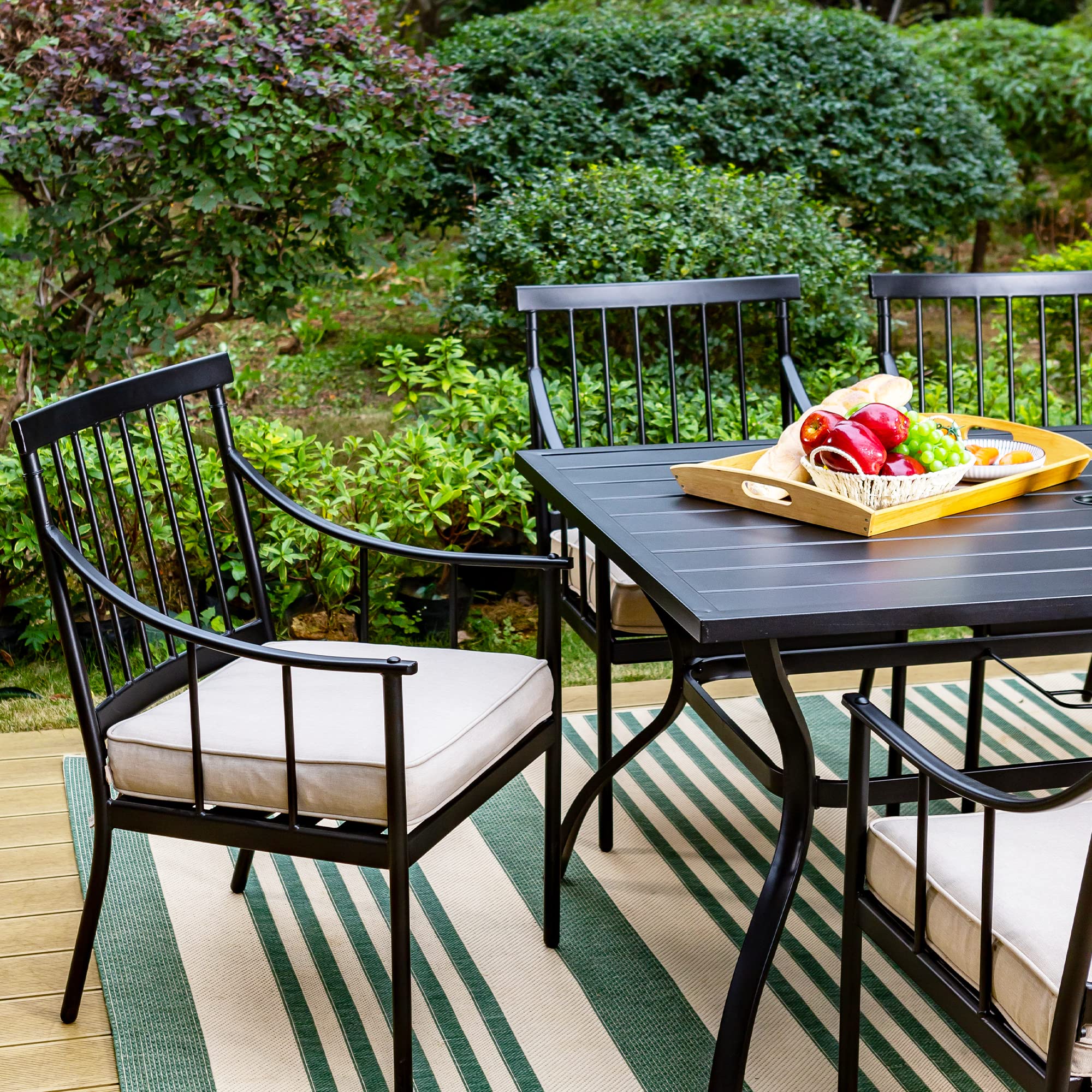 green patio furniture and navy umbrella Sophia & William 7 PCS Dining Set with 13ft Patio Base not included S2R Plus Accessories Bell BC Hlmt Youth Size:55W