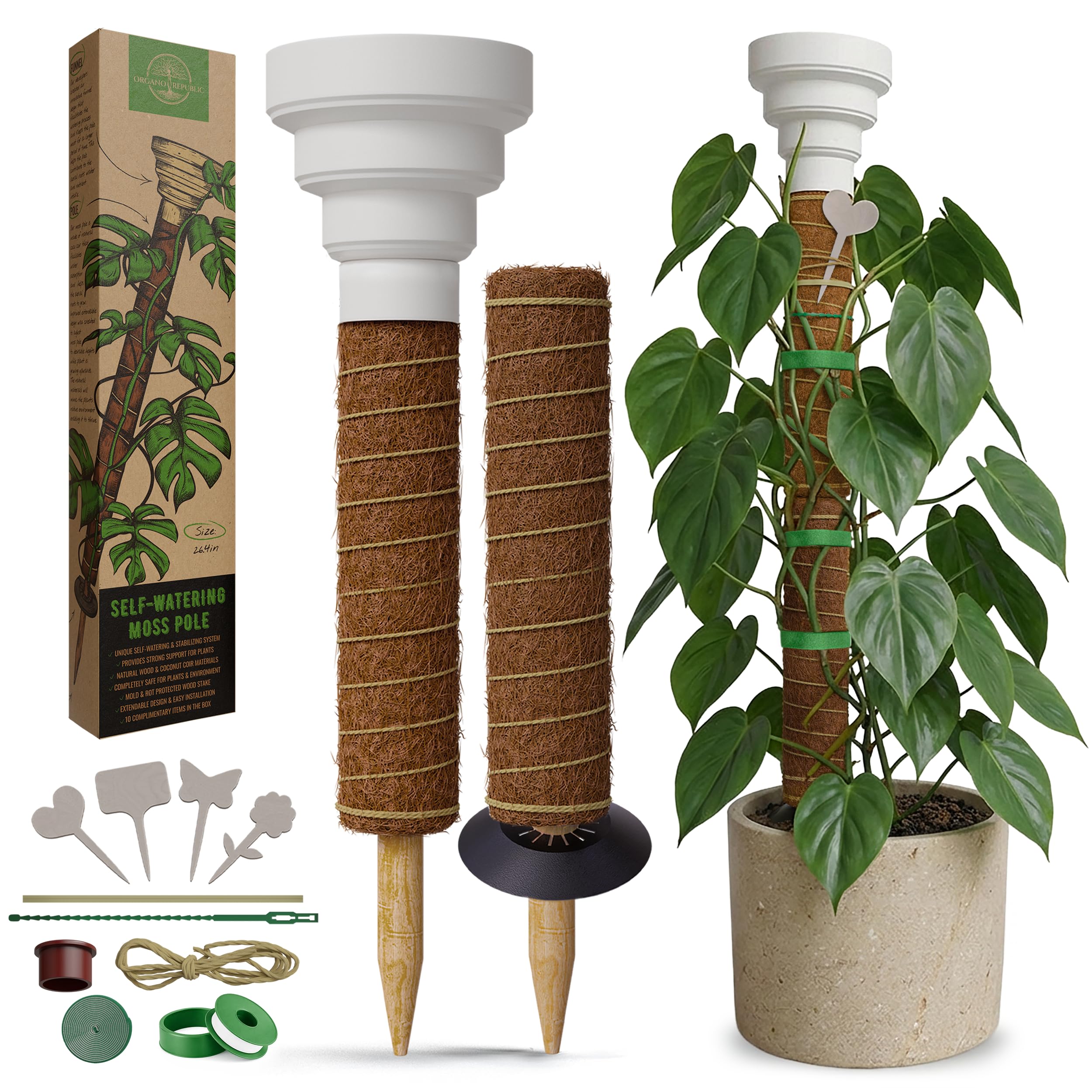 Organo Republic Moss Pole Monstera Plant Support Stakes - 26.4" Unique Self-Watering, Extendable Coco Coir Pole for Climbing Plant Supports for Potted Plants Indoor for Monstera, Pothos &amp; More